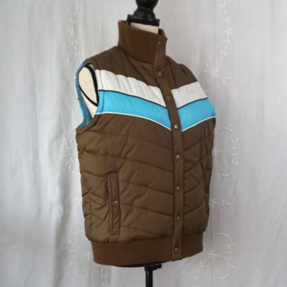 Roxy Brown Blue & White Chevron Quilted Puffy Vest